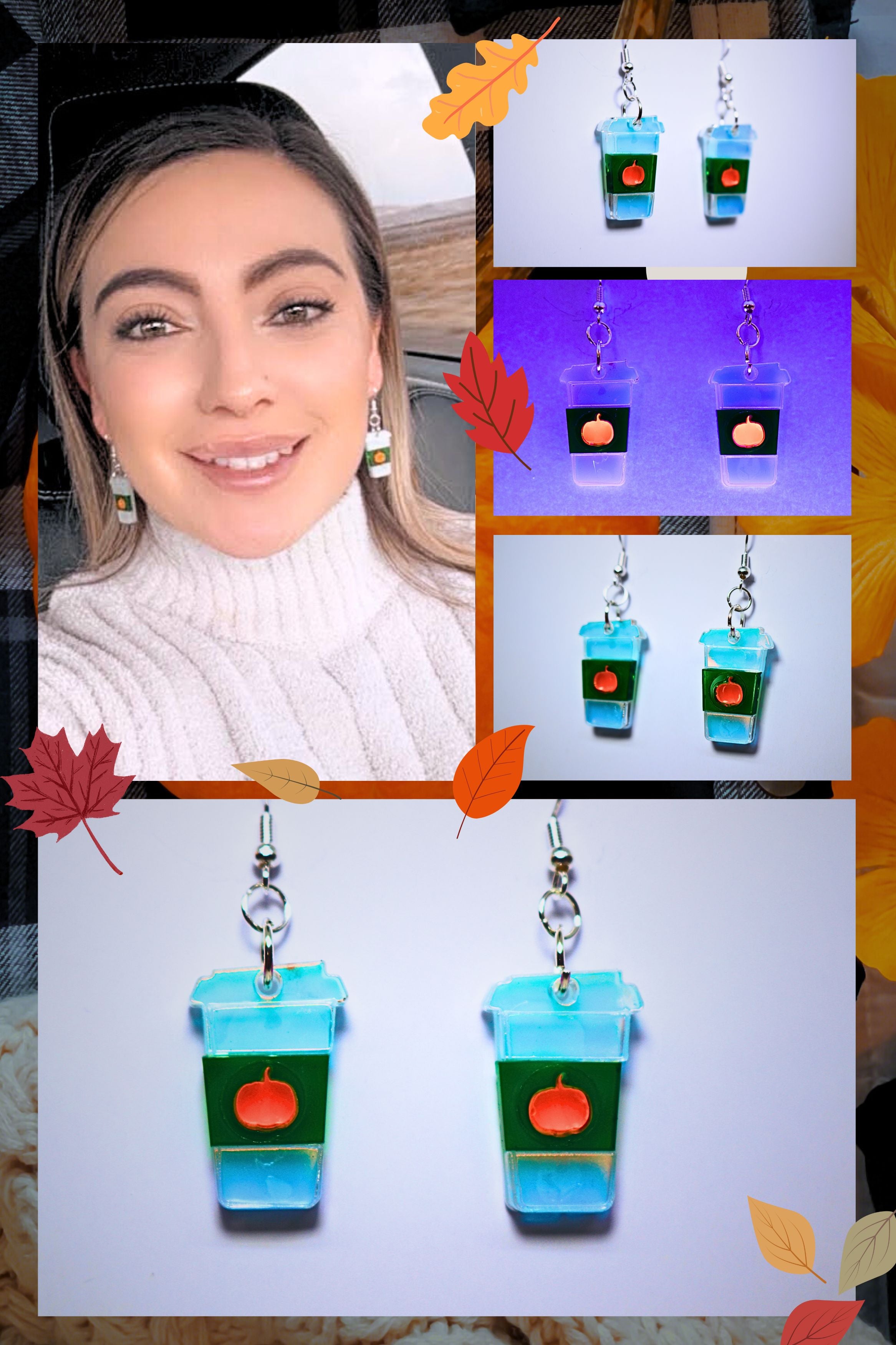 Pumpkin Spice Latte Hypoallergenic Earrings (Black Light Fun)