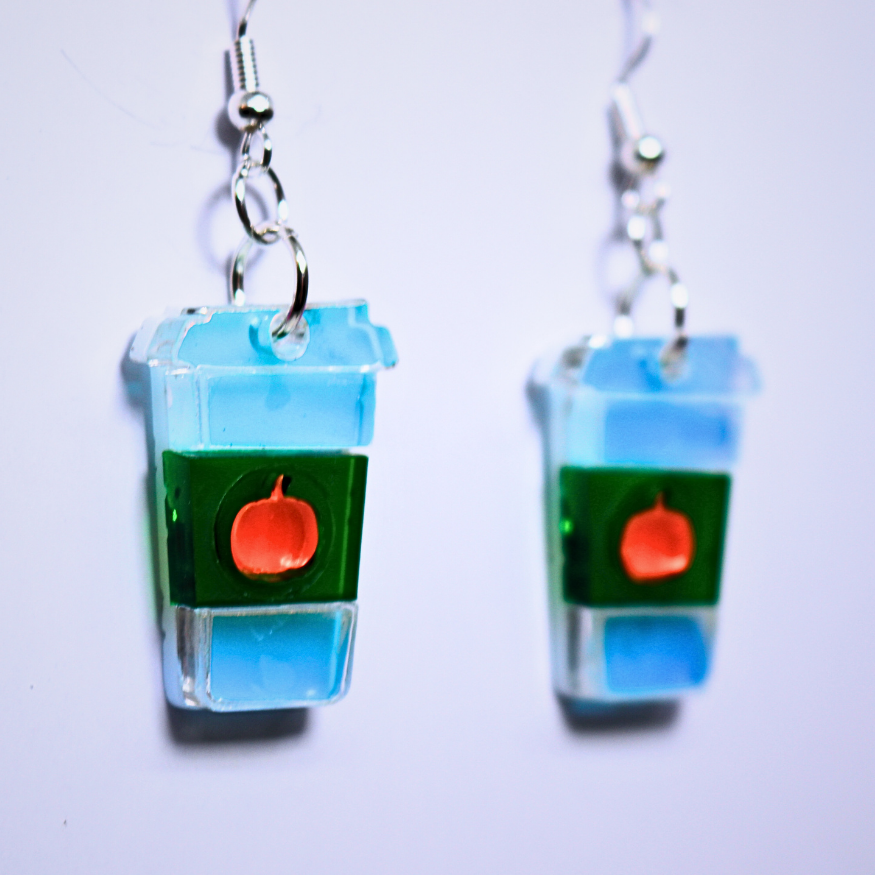 Pumpkin Spice Latte Hypoallergenic Earrings (Black Light Fun)