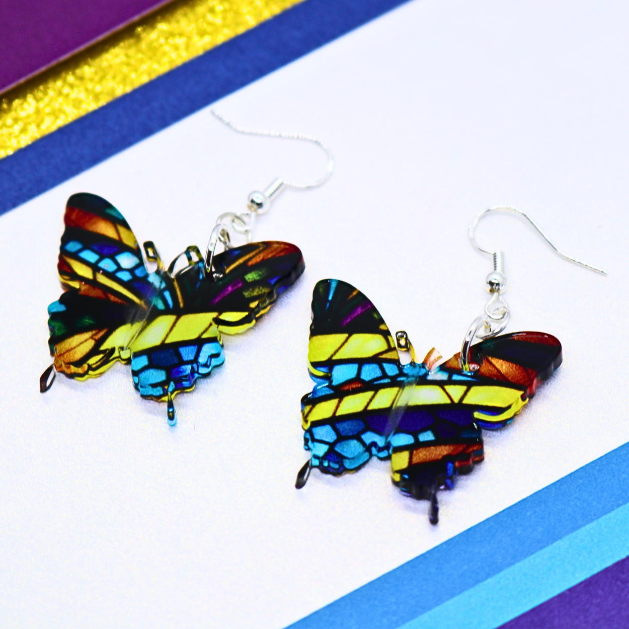 Butterfly Earrings: Mardi Gras (Hypoallergenic)