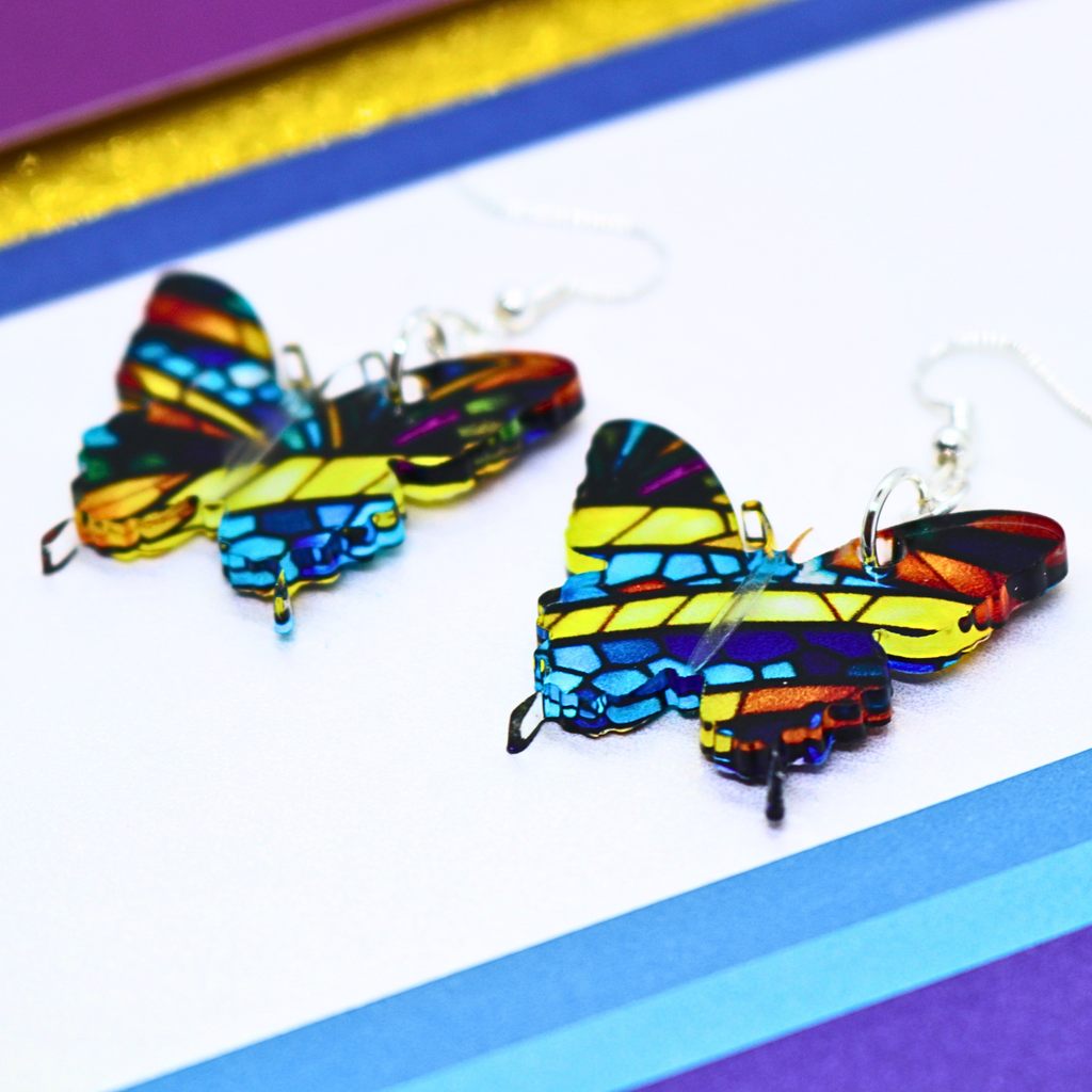 Butterfly Earrings: Mardi Gras (Hypoallergenic)