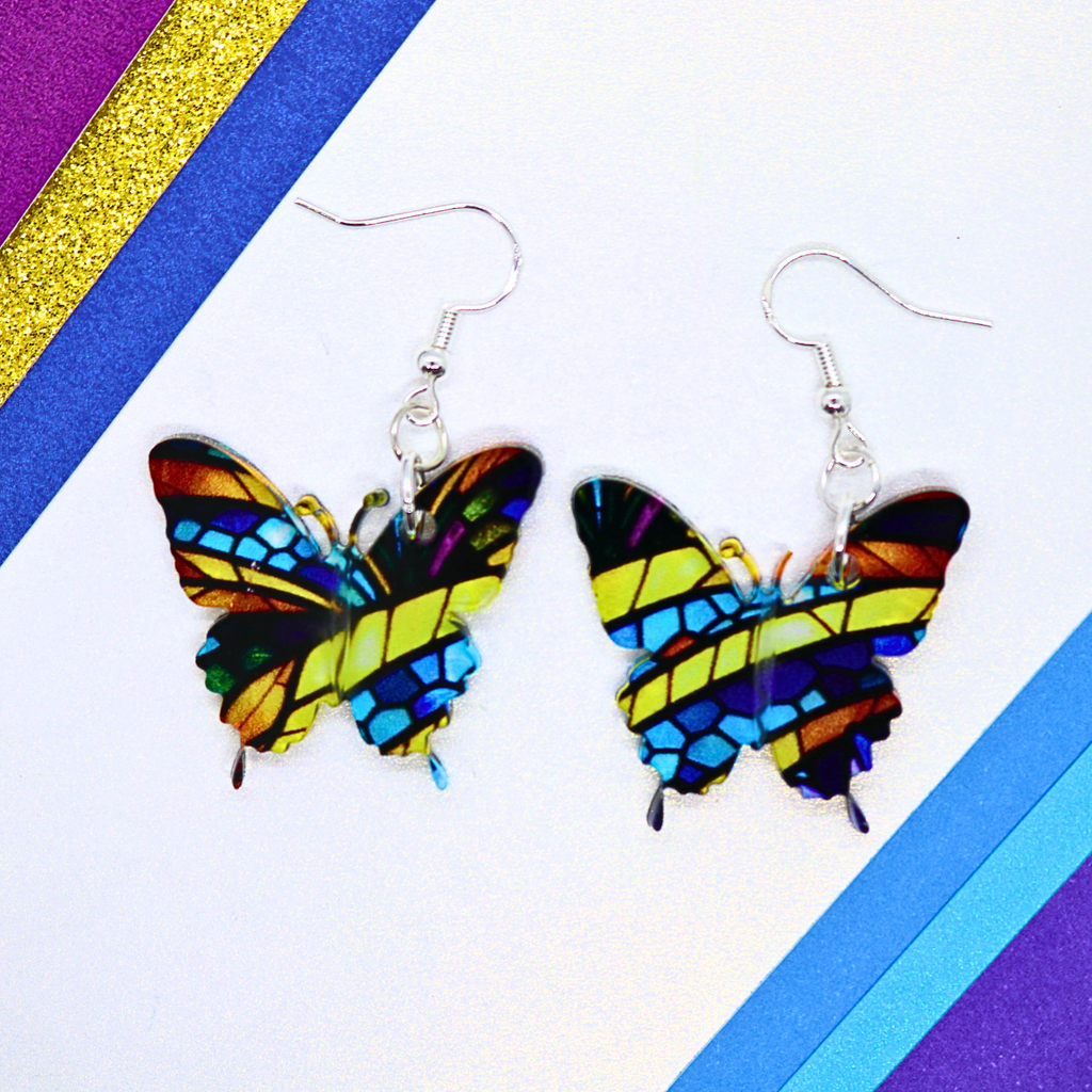 Butterfly Earrings: Mardi Gras (Hypoallergenic)