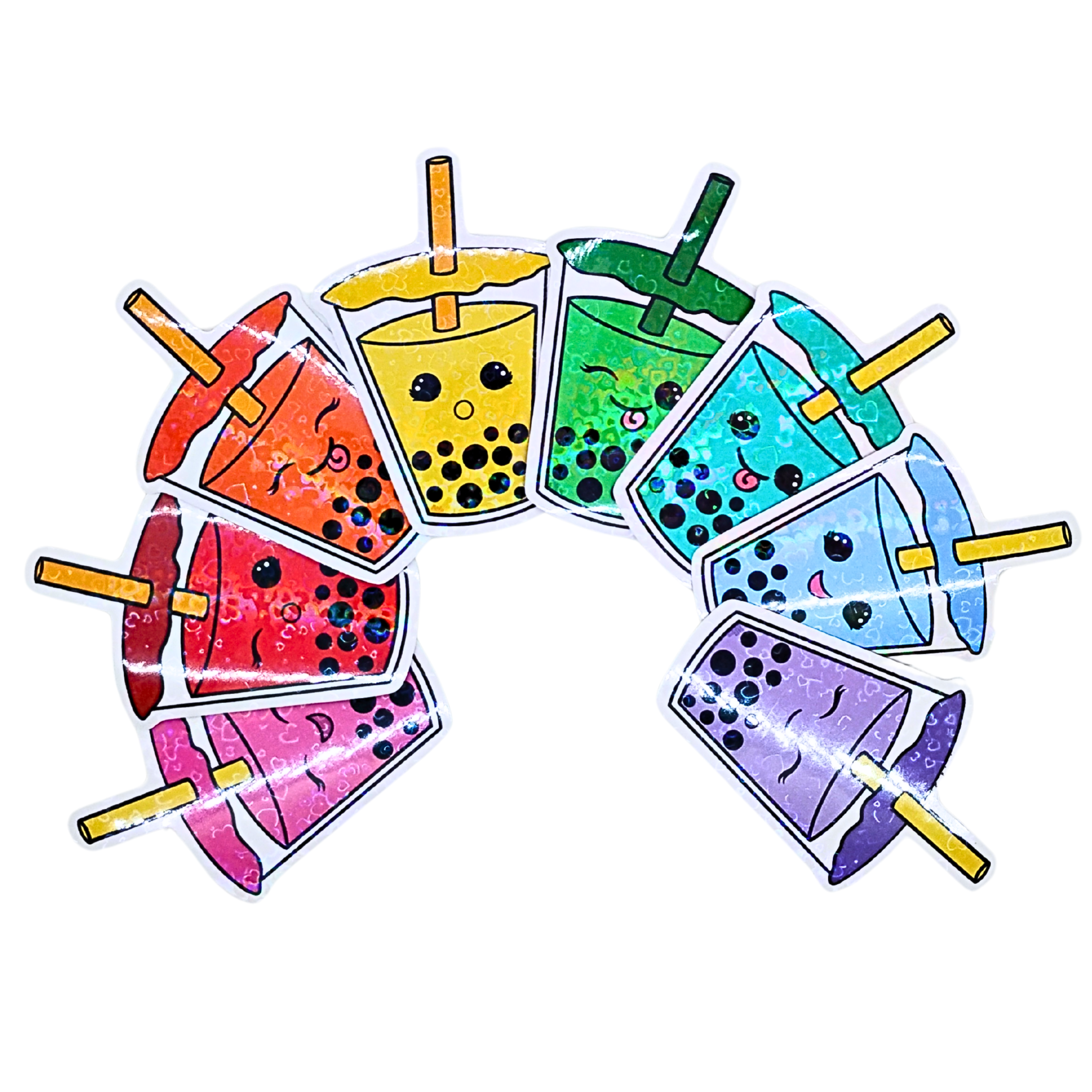 Boba Tea Rainbow Sticker Packs 3” Waterproof, Holofoil Vinyl Stickers