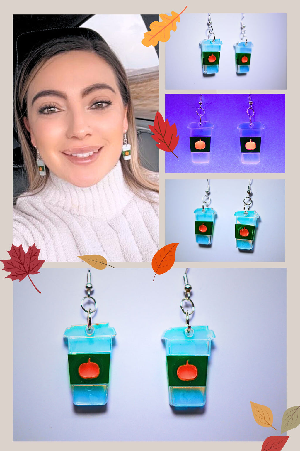 Pumpkin Spice Latte Hypoallergenic Earrings (Black Light Fun)