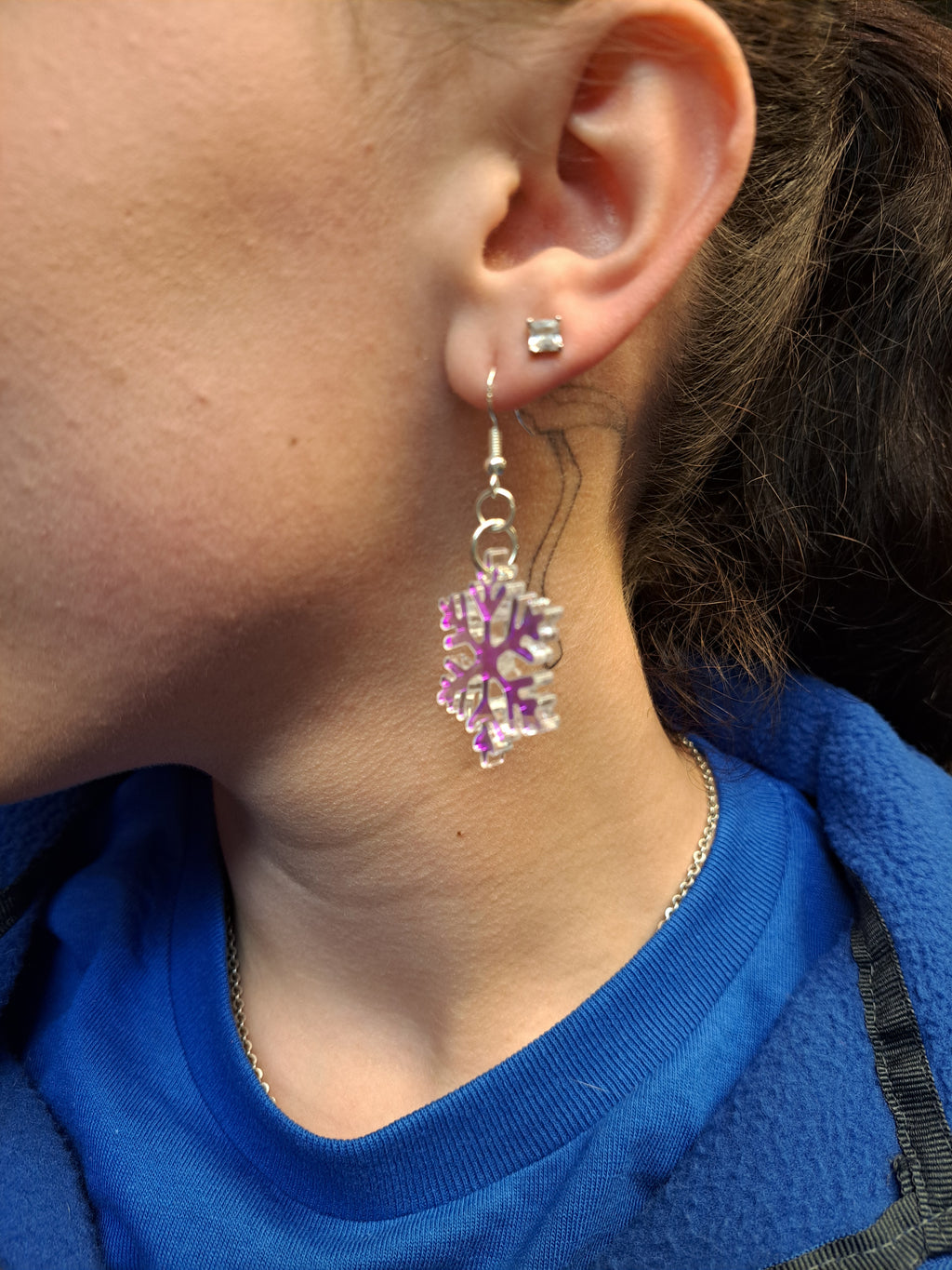 Pink Sparkly Snowflake Earrings
