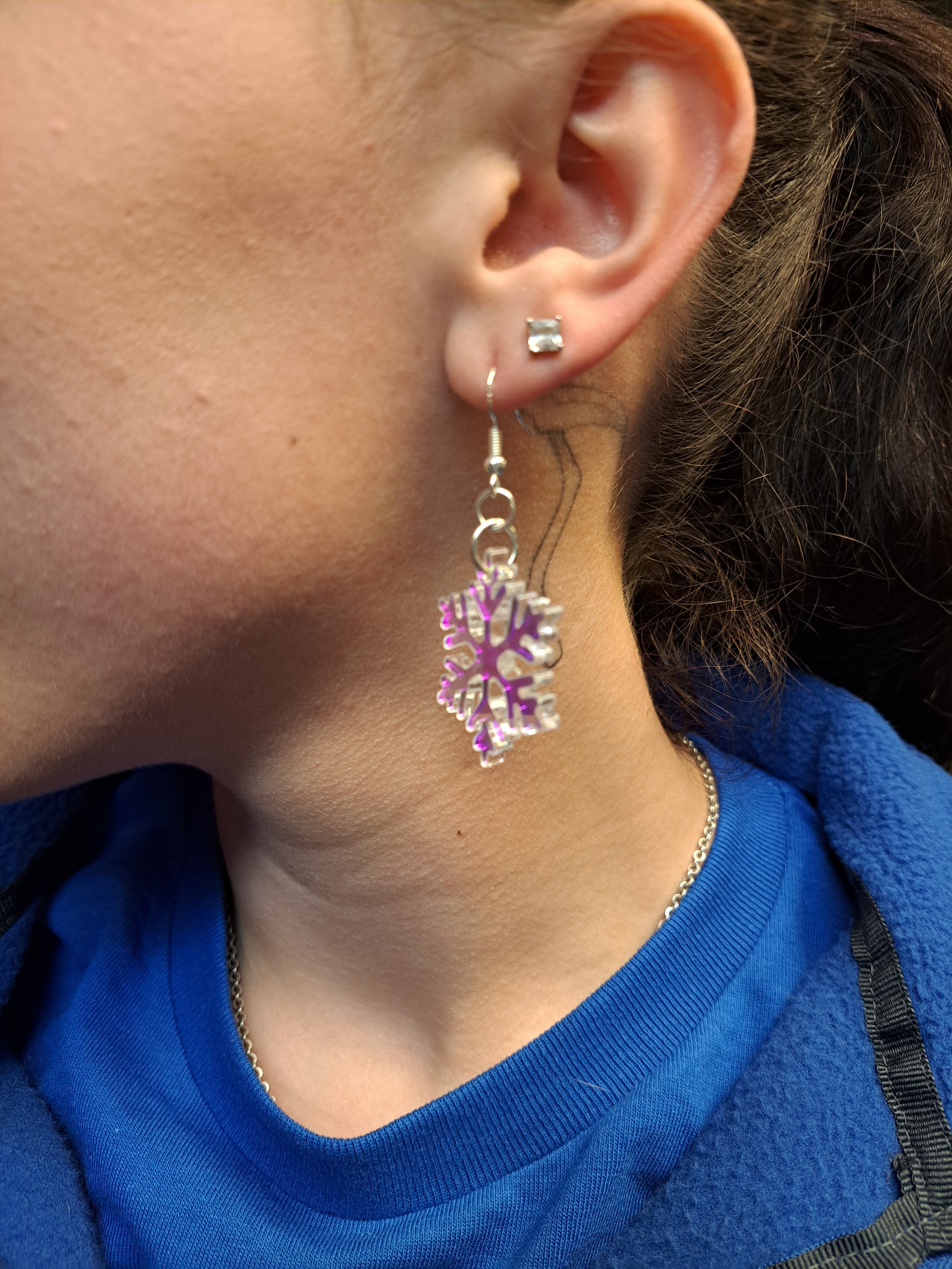 Pink Sparkly Snowflake Earrings