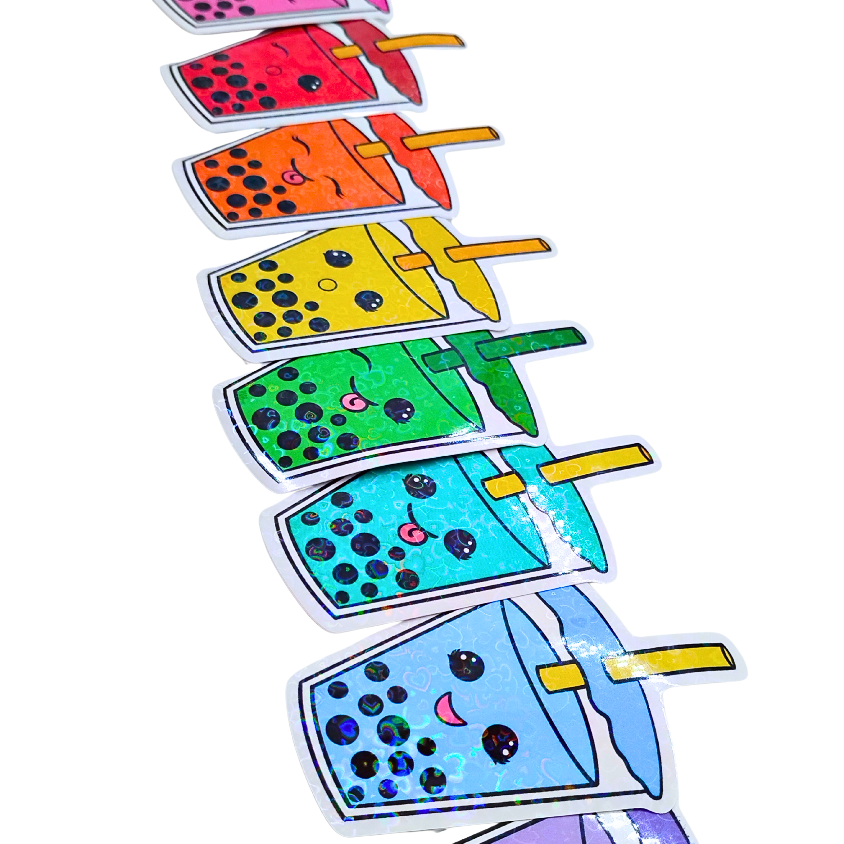 Boba Tea Rainbow Sticker Packs 3” Waterproof, Holofoil Vinyl Stickers