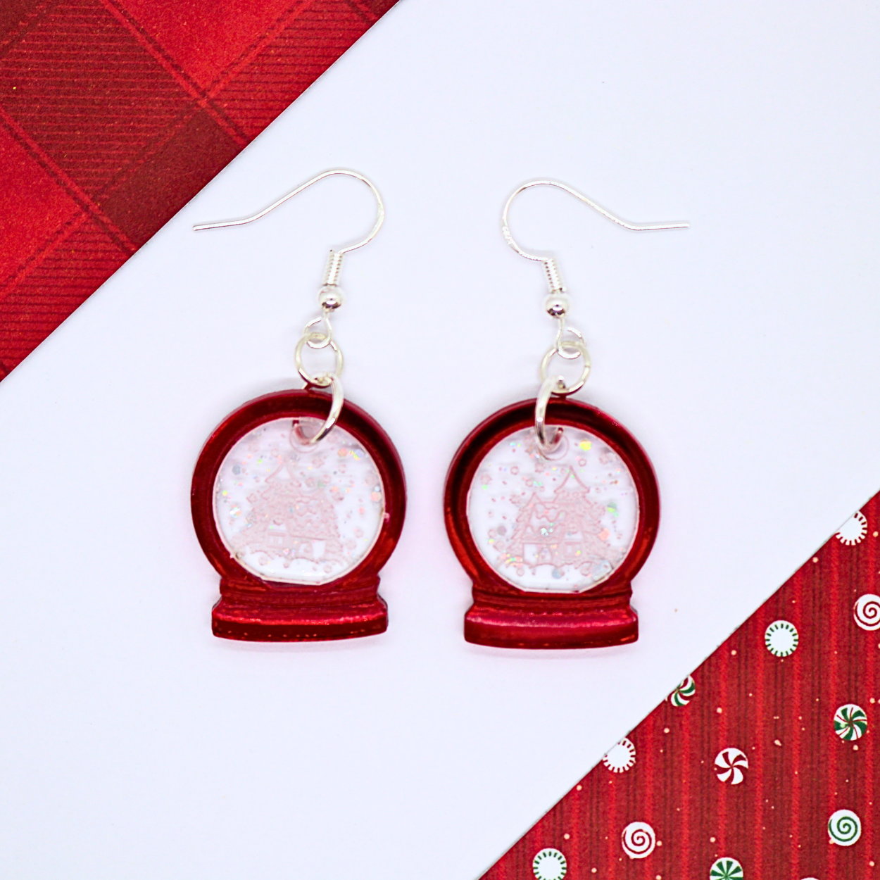 Snow Globe Earrings (Mirror Red)