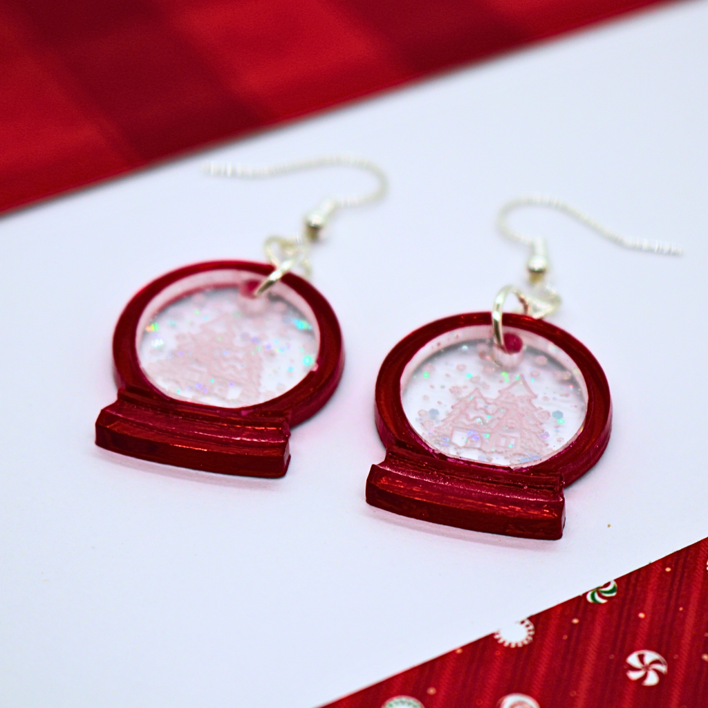 Snow Globe Earrings (Mirror Red)