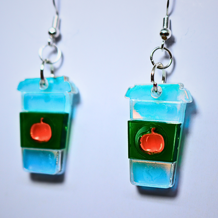 Pumpkin Spice Latte Hypoallergenic Earrings (Black Light Fun)