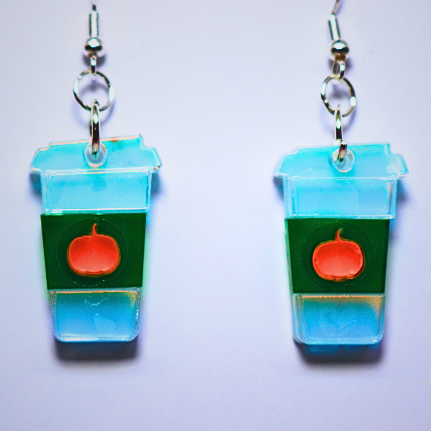 Pumpkin Spice Latte Hypoallergenic Earrings (Black Light Fun)