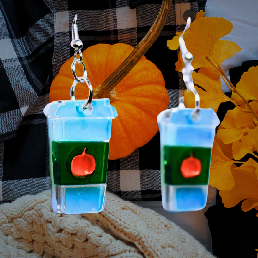 Pumpkin Spice Latte Hypoallergenic Earrings (Black Light Fun)