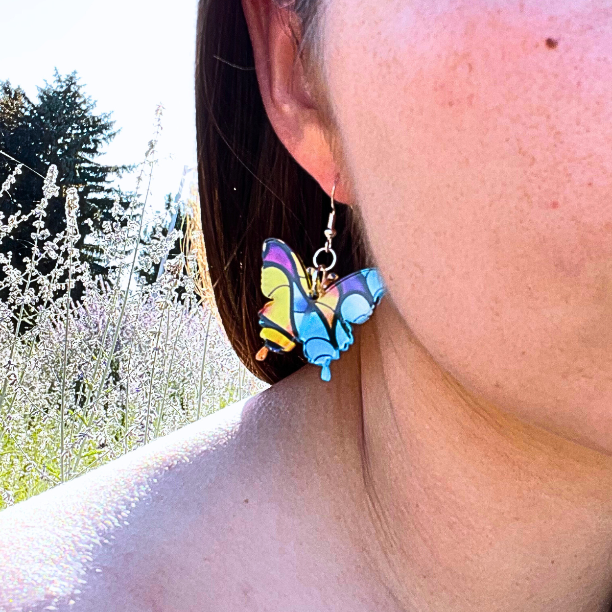 Butterfly Earrings: Mardi Gras (Hypoallergenic)