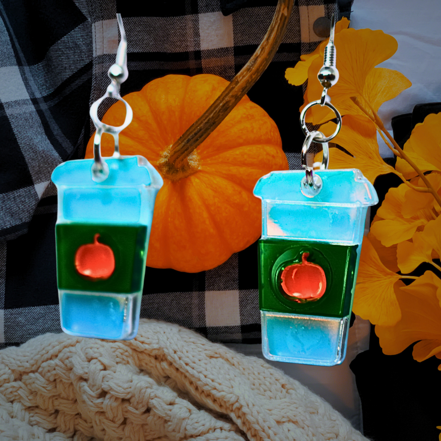 Pumpkin Spice Latte Hypoallergenic Earrings (Black Light Fun)