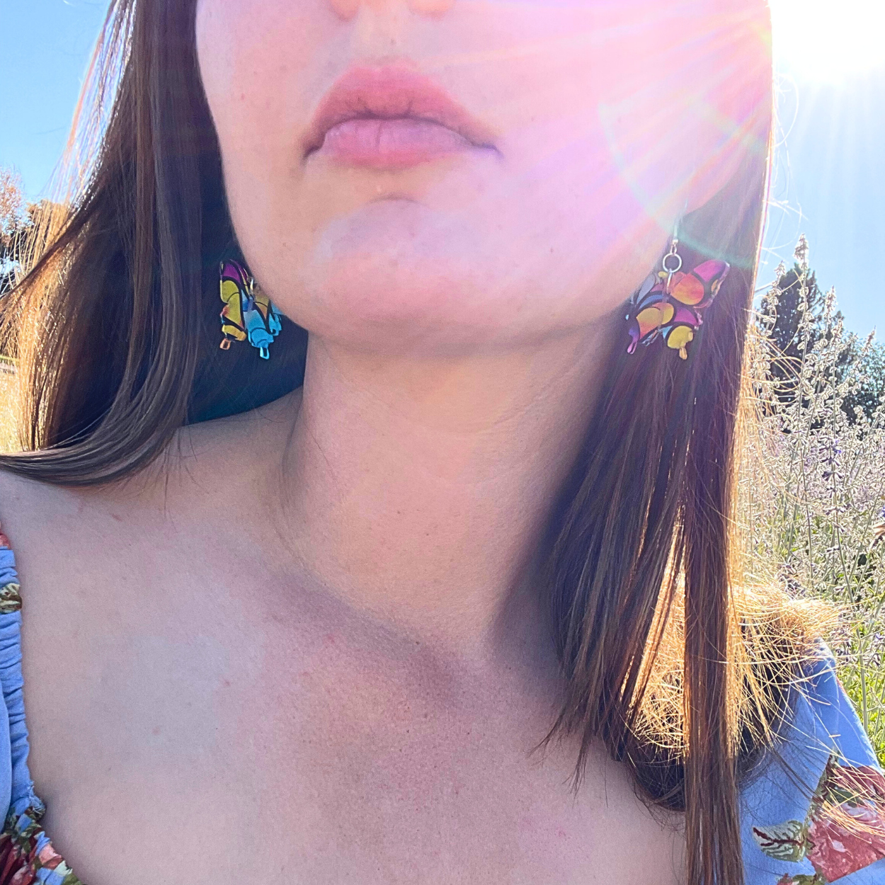 Butterfly Earrings: Mardi Gras (Hypoallergenic)