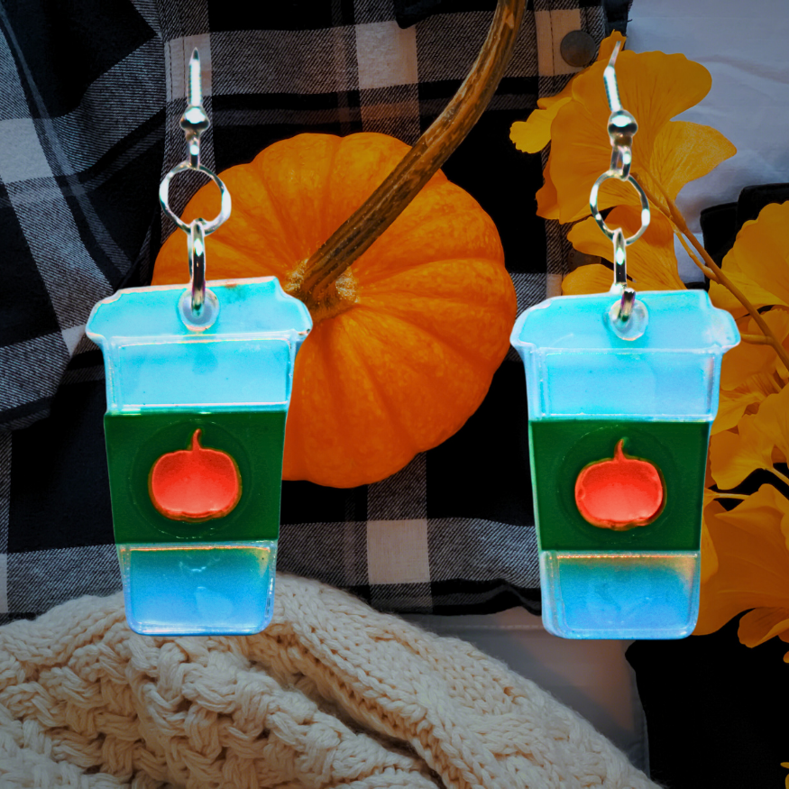 Pumpkin Spice Latte Hypoallergenic Earrings (Black Light Fun)