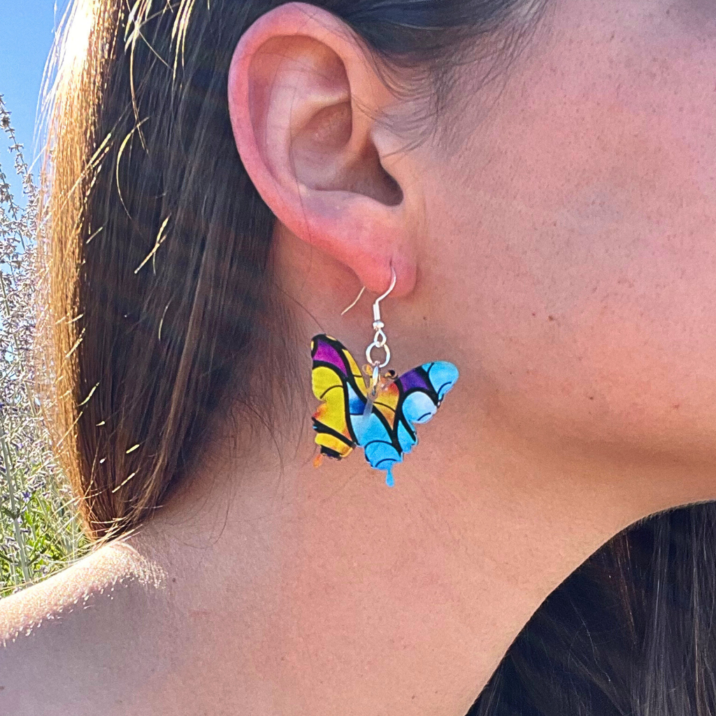 Butterfly Earrings: Mardi Gras (Hypoallergenic)