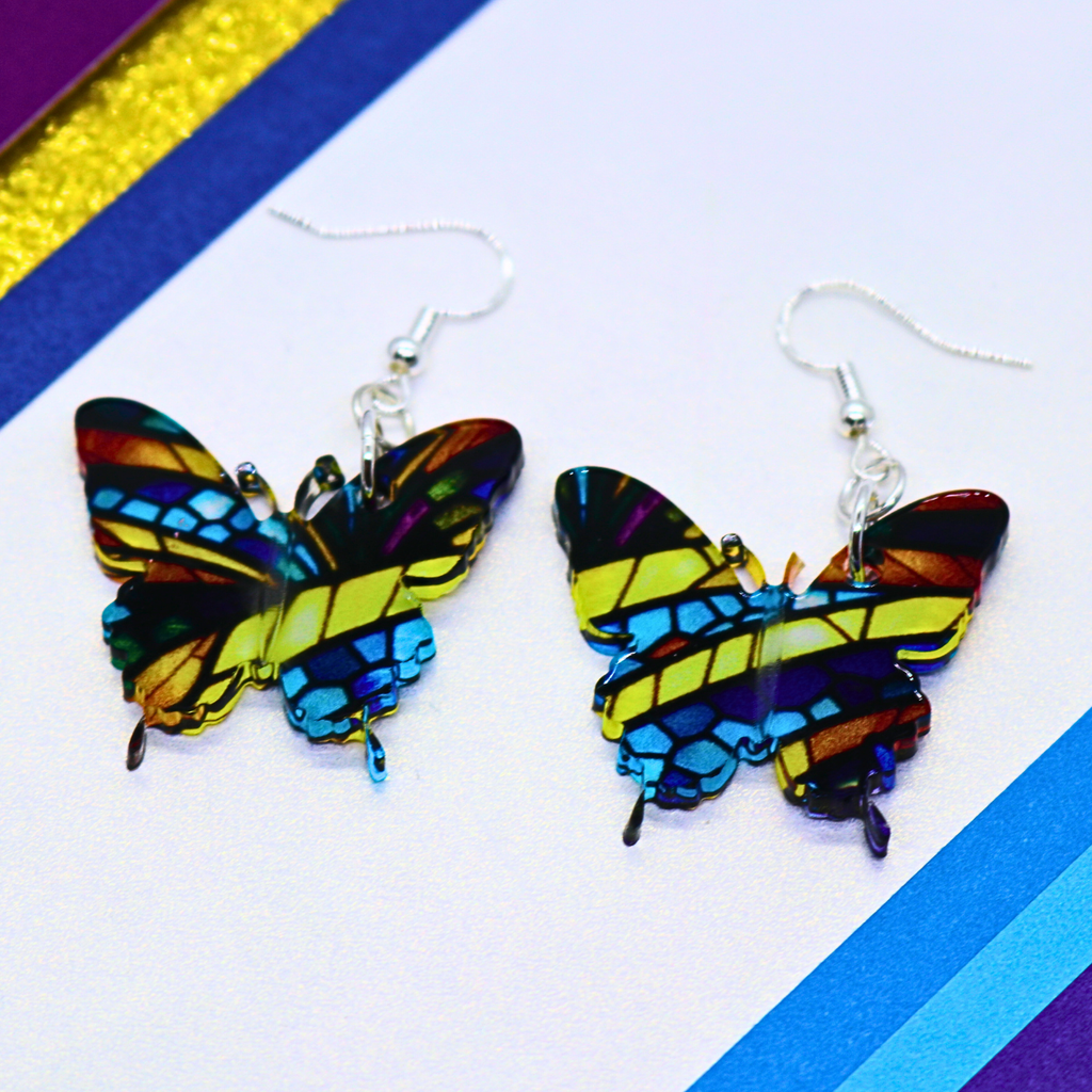 Butterfly Earrings: Mardi Gras (Hypoallergenic)