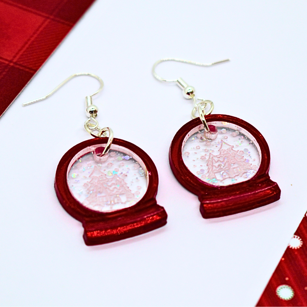 Snow Globe Earrings (Mirror Red)