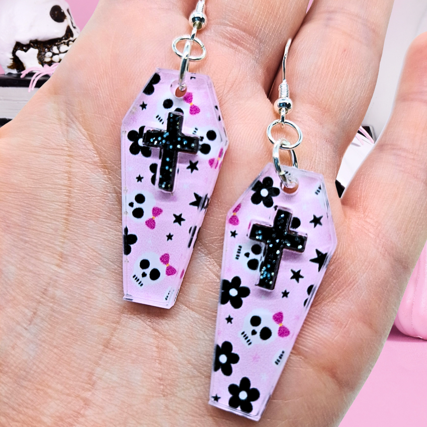 Coffin Earrings Pink Skull, 💖💀⚰️ Creepy-Cute & Totally You! ⚰️💀💖